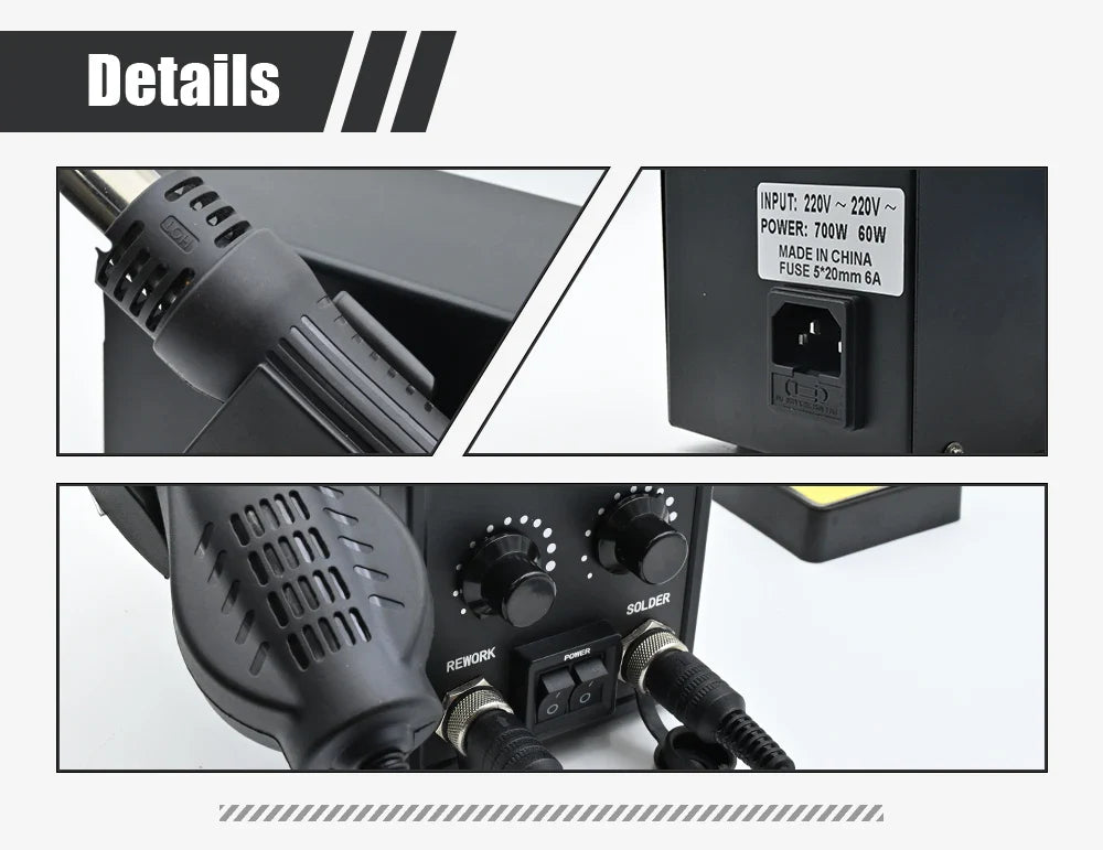 JCD 8586D 2-in-1 750W Soldering Station with Hot Air Gun – LCD Digital Display Electric Soldering Iron for SMD Welding & Rework