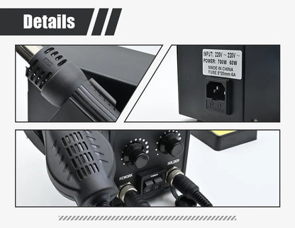 JCD 8586D 2-in-1 750W Soldering Station with Hot Air Gun – LCD Digital Display Electric Soldering Iron for SMD Welding & Rework