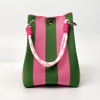 2025 Retro Floral Knitted Handbag – Mixed-Color Tote Bag with Safety Clasp Closure