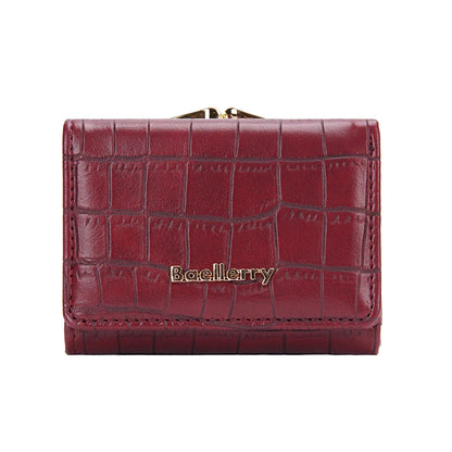 Baellerry Short Women’s Wallet — Crocodile Pattern Coin & Card Holder with Photo Slots, Hasp Purse for Girls