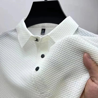 Men’s Business Casual Short Sleeve Polo — Solid Color Floral Summer Shirt, Breathable & Comfortable