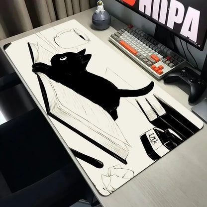 Funny Black Cat Mouse Pad - XXL Kawaii Desk Mat 800x400 Large Computer Keyboard Pad for Office Gaming Setup