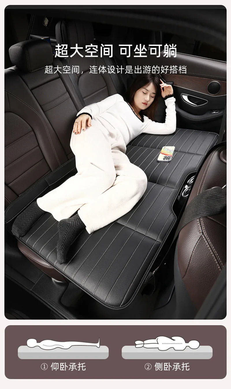 Foldable Car Travel Bed for Rear Seat – Wear-Resistant PU Sleeping Pad Mattress for SUV & Sedan Trips