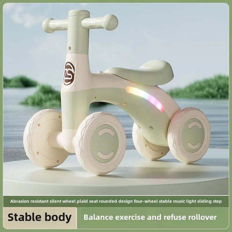 Anti-Tip Baby Balance Bike — 4-Wheel Silent Glider Walker for Ages 1-3, Toddler Training Ride-On with Safety Wheels for Indoor & Outdoor Use