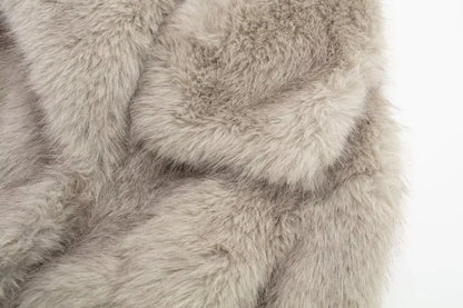 TRAF 2024 Women's Cropped Faux Fur Jacket – Chic Lapel Collar, Long Sleeve, Front Snap-Button Thick Coat