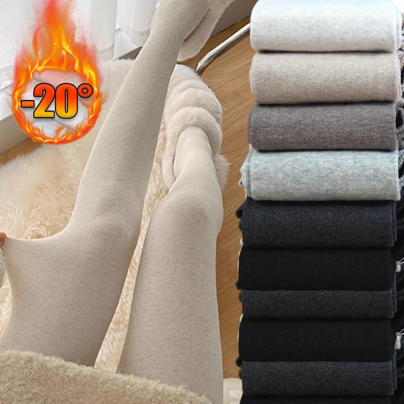 Women’s Winter Plush Leggings — Thicken Vertical Stripe Thermal Tights, High-Waist Fleece, Slim Fit, High Stretch