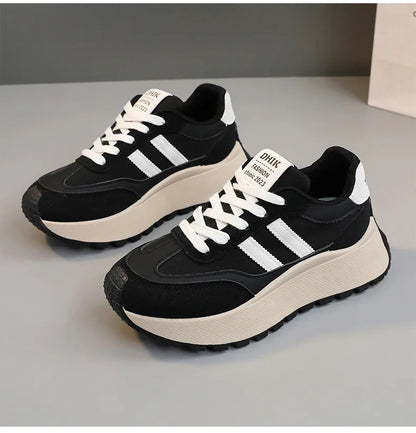 Spring Thick Bottom Women's Shoes – 2024 Summer Casual Patchwork Leather Sneakers, Vulcanized Casual Shoes for Ladies (Chaussure Femme)