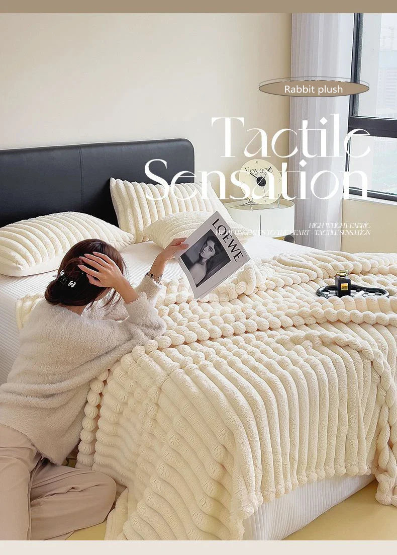 Solid Color Rabbit Plush Blanket - Office Nap Shawl, Air Conditioning Blanket & Sofa Cover