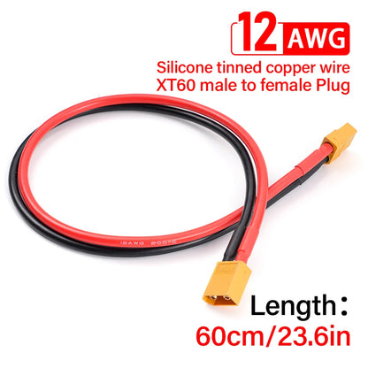 XT60 12AWG Parallel Battery Connector Cable – Male/Female Dual Extension 40CM/60CM Silicone Wire for RC Battery & Motor