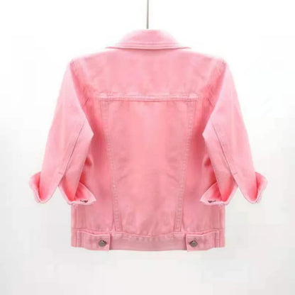 Women’s Denim Jacket – Spring & Autumn Short Coat, Casual Pink Jean Jackets, Loose Purple, Yellow & Blue Outerwear Tops