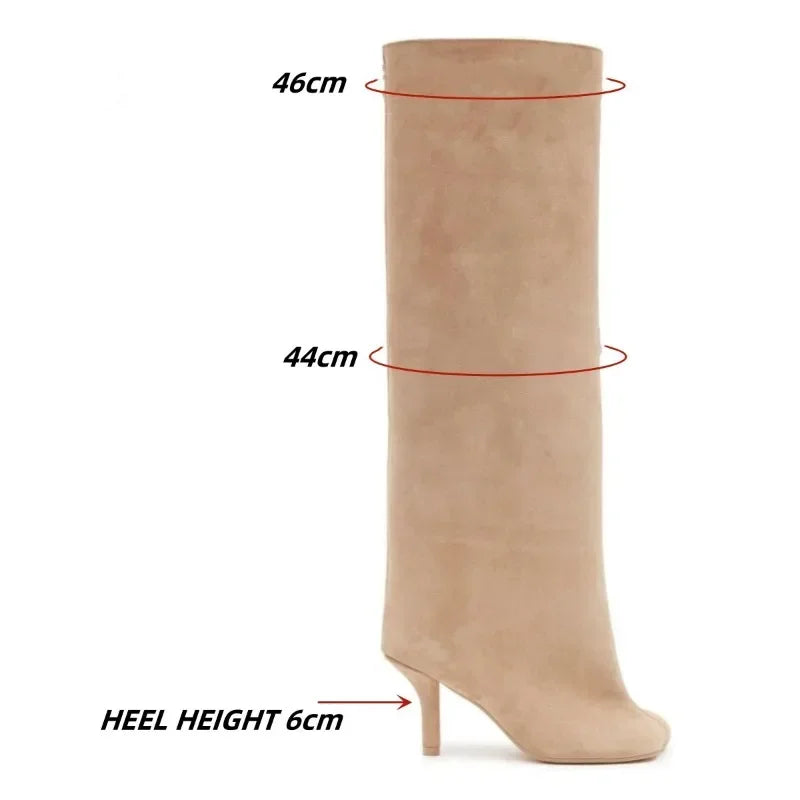 Women’s Suede Wide-Calf Knee-High Boots – Square Toe Stiletto Pull-On Riding Style Casual Chic Footwear