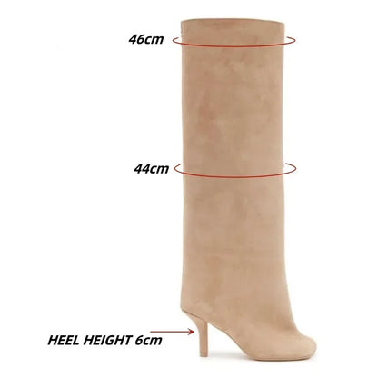 Women’s Suede Wide-Calf Knee-High Boots – Square Toe Stiletto Pull-On Riding Style Casual Chic Footwear