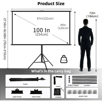 Foldable 16:9 Projector Screen with Stand – Wrinkle-Free 60–120" Portable Home Theater Indoor/Outdoor Screen