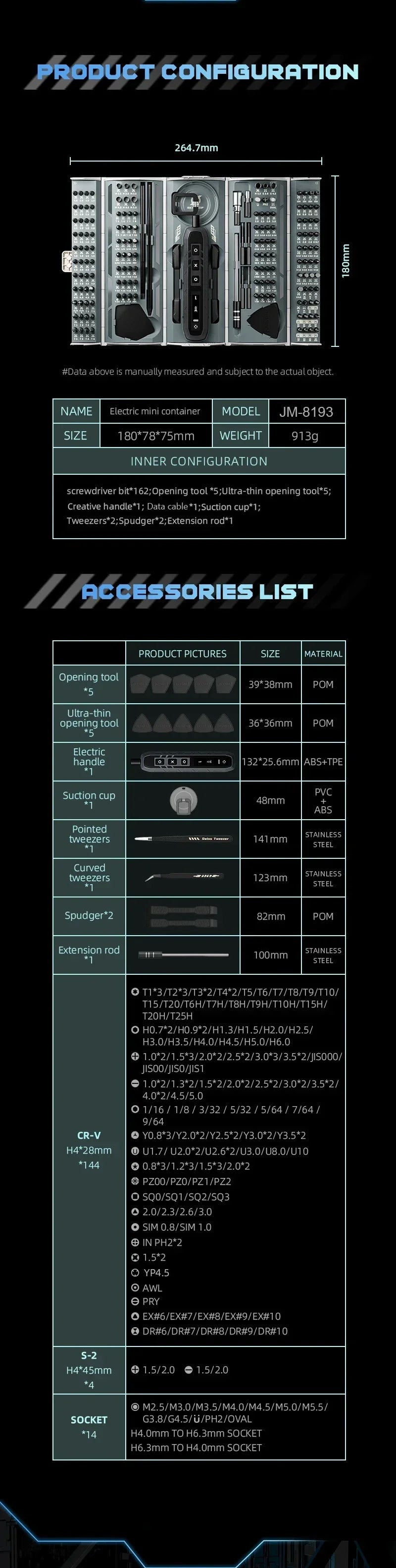 180-in-1 Precision Electric Screwdriver Set — Magnetic Phillips, Torx & Hex Bits with LED Repair Tool Kit Gift for Men