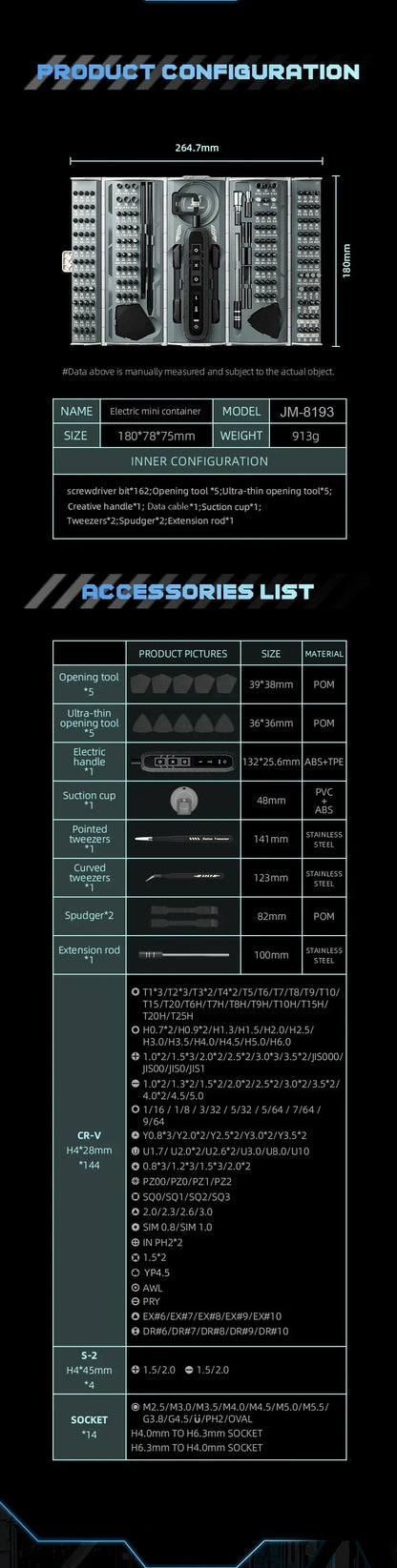 180-in-1 Precision Electric Screwdriver Set — Magnetic Phillips, Torx & Hex Bits with LED Repair Tool Kit Gift for Men
