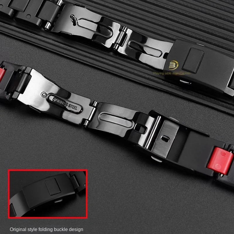 Black Red Lightweight Composite Plastic Steel Watch Band for Casio GW-B5600, DW5600MS, DW6900, GA2100 – Durable Replacement Strap Bracelet