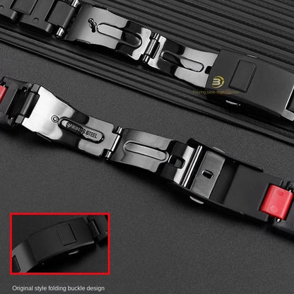 Black Red Lightweight Composite Plastic Steel Watch Band for Casio GW-B5600, DW5600MS, DW6900, GA2100 – Durable Replacement Strap Bracelet