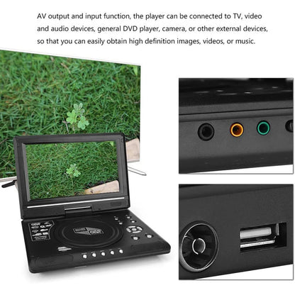 9.8" Portable LCD DVD Player for Car & Home – 270° Swivel Screen, CD/MP3/FM, Game & TV Function