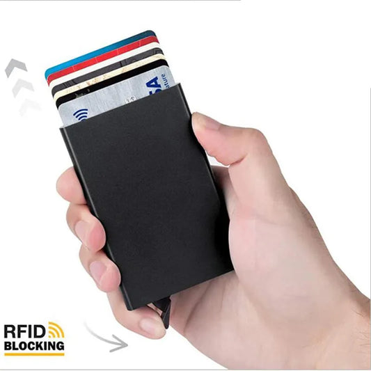 RFID Smart Wallet Card Holder: Metal Slim Pop-Up Minimalist Wallet for Men & Women - Small Black Purse Vallet for Secure and Stylish Carry
