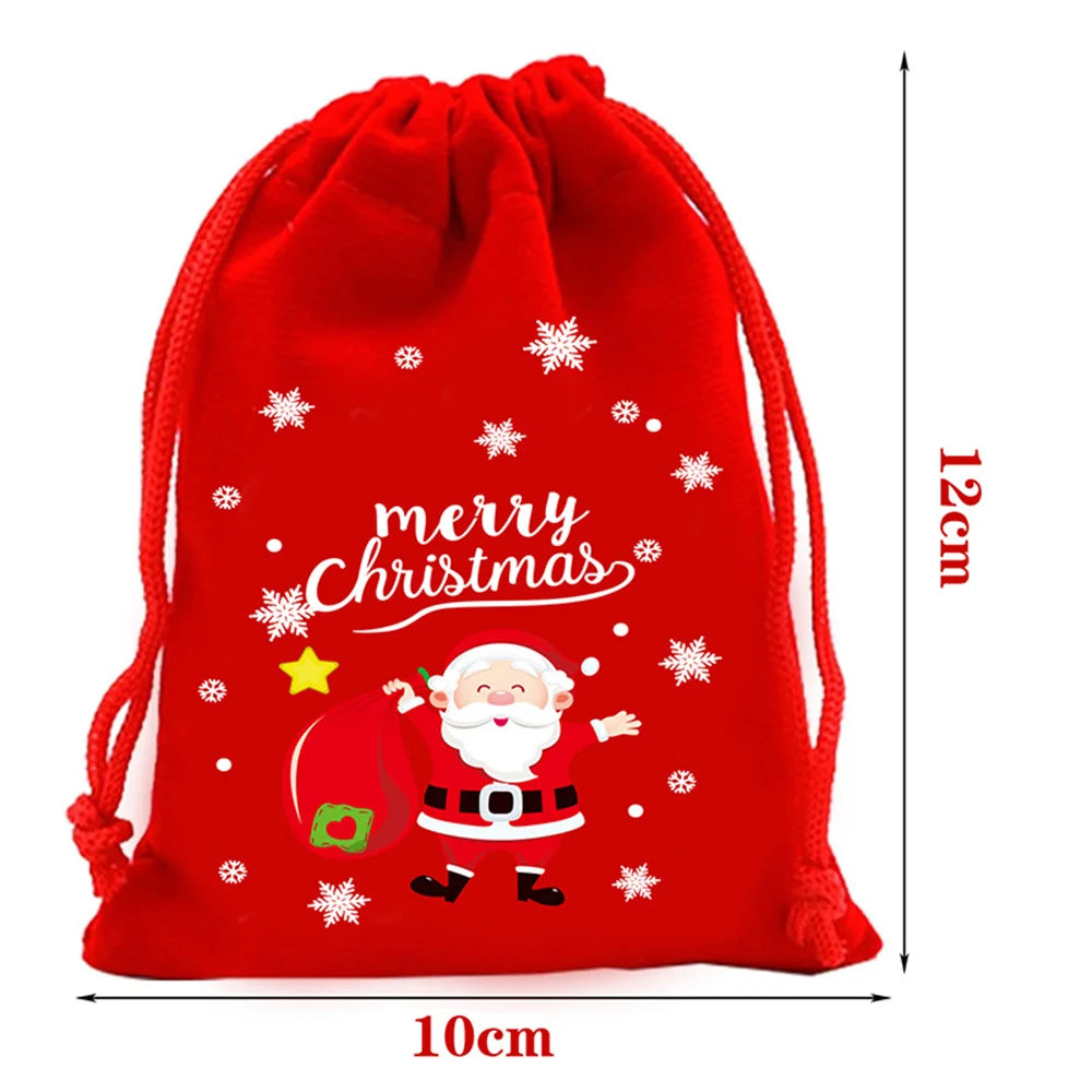 2025 Christmas Velvet Drawstring Bags – Red & Green Candy, Gift, Party, and Biscuit Storage Pouches
