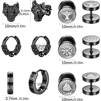 1/6 Pairs 18G Viking Rune Round Stud Earrings — 316L Stainless Steel Cartilage, Tragus & Helix Piercing Jewelry for Men & Women