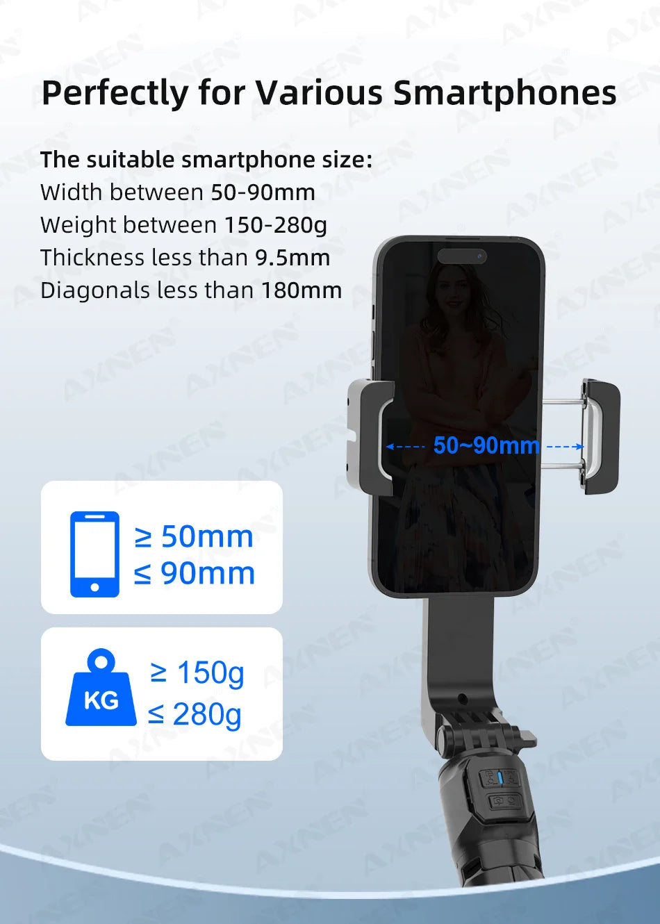 AXNEN HQ2 Series Handheld Mobile Phone Stabilizer – Smartphone Gimbal & GoPro Extension Rod Selfie Stick Tripod