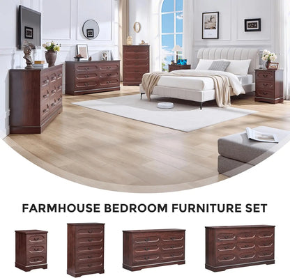 5-Drawer Farmhouse Dresser – Cherry Wood Chest of Drawers for Bedroom, Rustic Wide Storage Solution