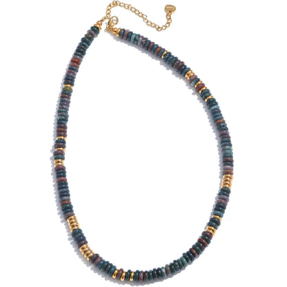 Yhpup Colorful Natural Stone Bead Necklace – Handmade Y2K Stainless Steel Waterproof Chain Jewelry for Women