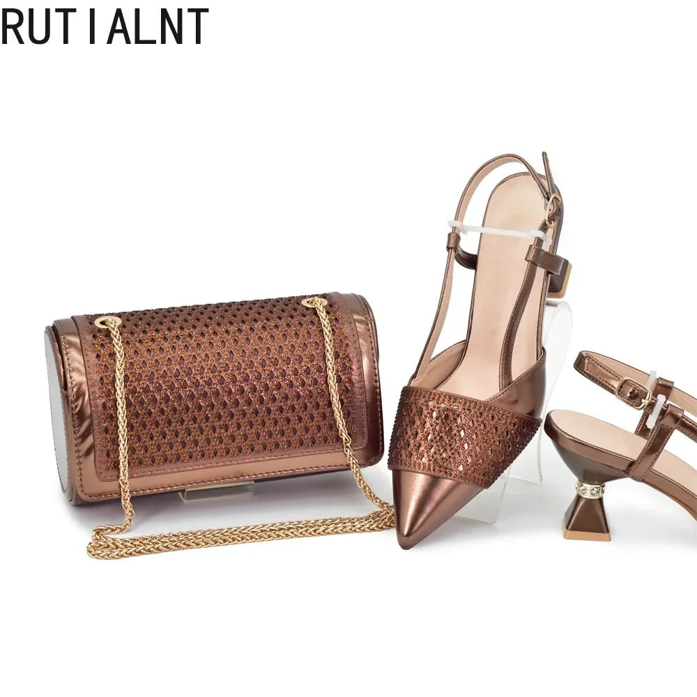 Women’s Rhinestone Italian Shoe & Bag Set - Elegant Matching Party Accessories
