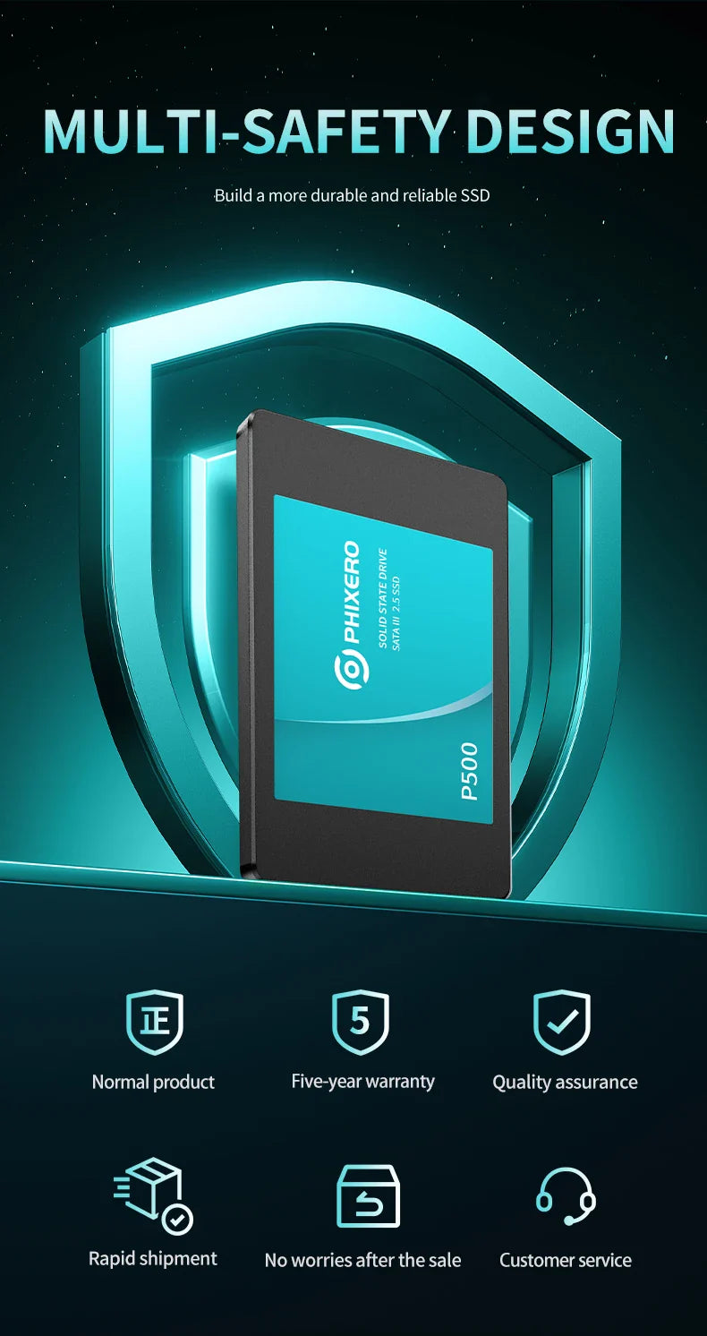 PHIXERO 2.5" Hard Disk SSD — Internal SATA Drive 128GB, 256GB, 512GB, 1TB, 2TB, 4TB for PC & Laptop