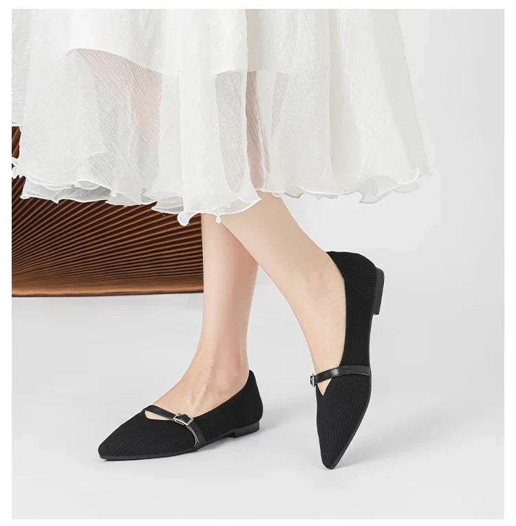 2024 Women's Flat Shoes – Pointed Toe Soft Knitted Sole, Breathable & Comfortable Spring and Autumn New Model