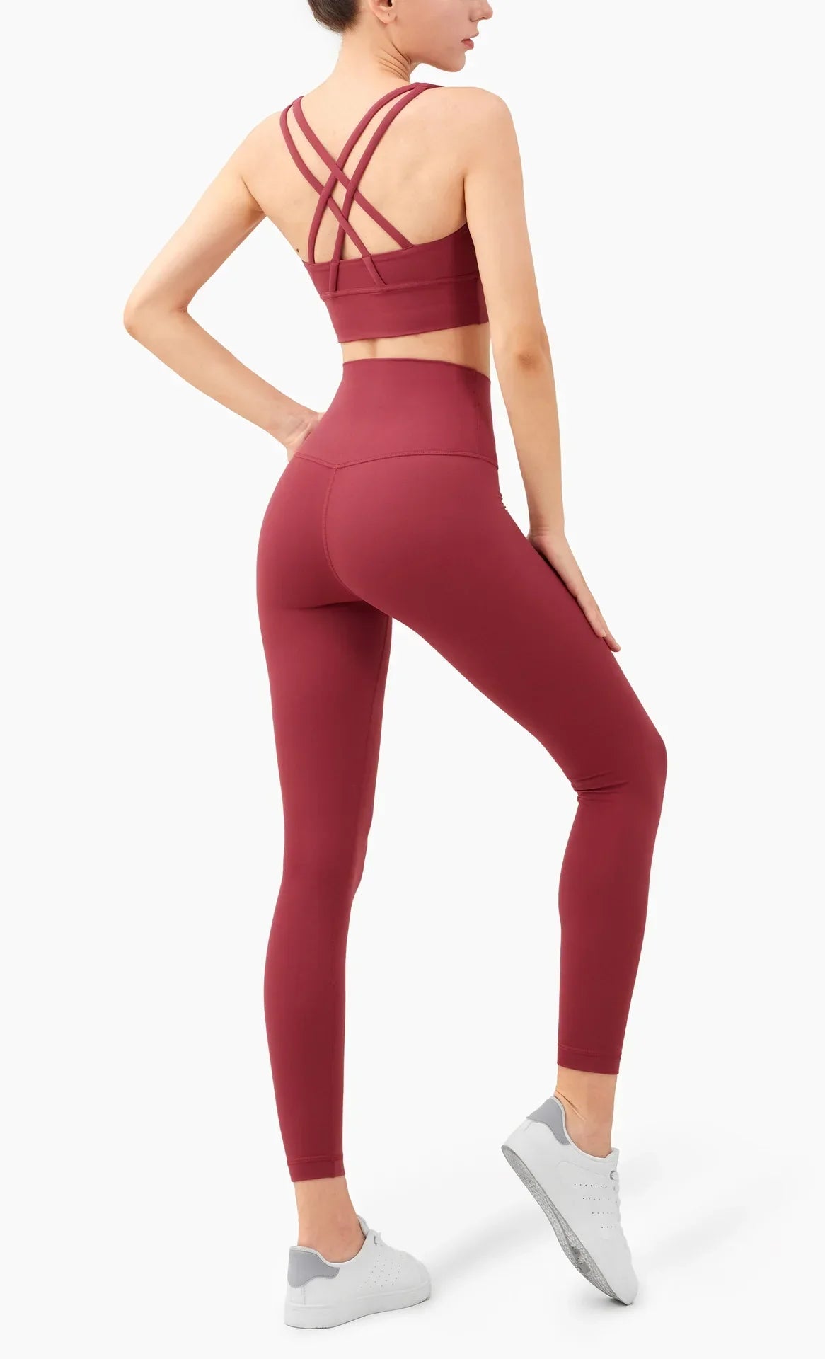 Summer 2 Piece Women's Yoga Tracksuit - Cross-Back Nylon Top and Leggings Athletic Set for Pilates and Fitness