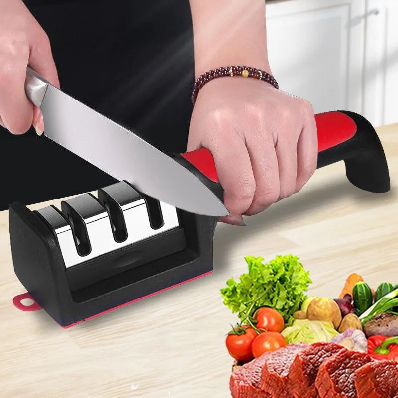 Hand-Held Multi-Functional Knife Sharpener: 3/4-Segment Household Sharpening Stone in Black