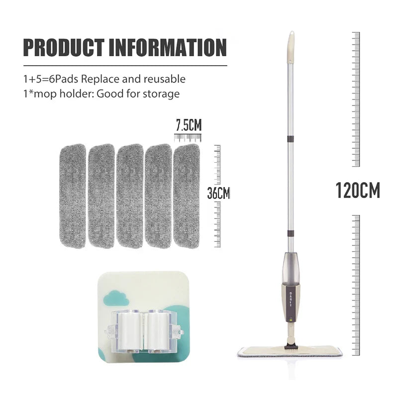 Spray Mop Broom Set — Magic Flat Mop with Rotating Head, Reusable Microfiber Pads for Home Floor Cleaning