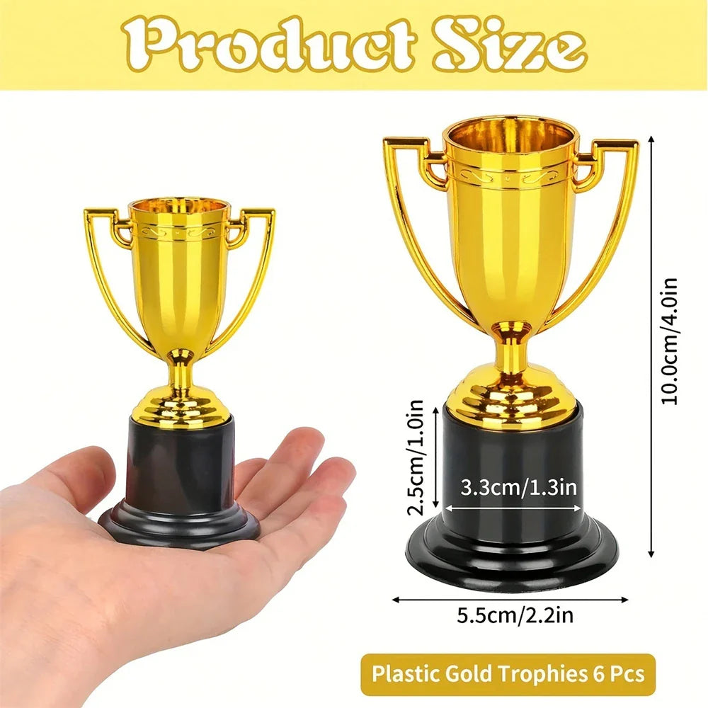 6/12PCS Gold Plastic Trophy Prizes – Kids Birthday Party Favors, Kindergarten Rewards, Pinata & Easter Party Fillers