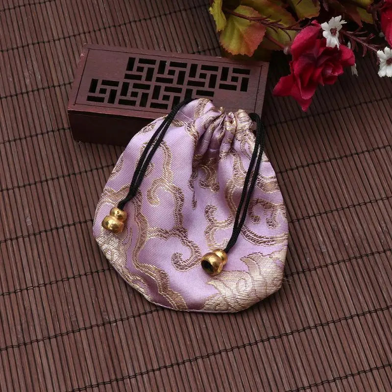 Silk Brocade Drawstring Gift Bags – Embroidered Jewelry, Coin & Candy Pouch for Wedding & Party Favors