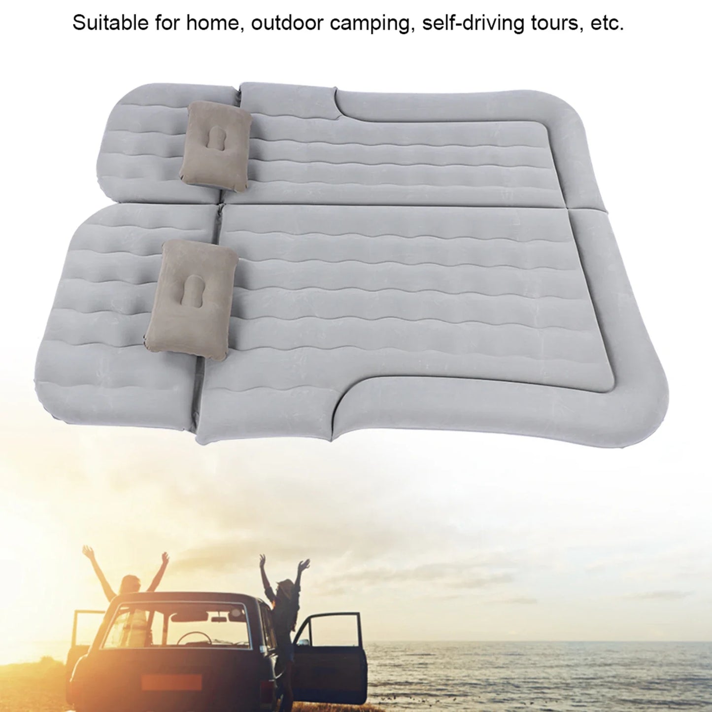 2-in-1 Car Inflatable Bed – PVC Flocking Travel Mattress & Soft Cushion for Car & SUV