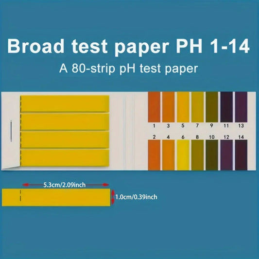 PH Test Strips 1–14 Indicator Litmus Paper – 80 Strips Pack Water & Soil pH Testing Kit for Home, Lab & Gardening Use