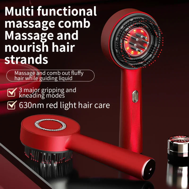 Electric Vibration Scalp Massage Comb with Red Light Therapy for Hair Growth & Anti-Hair Loss, Liquid Oil Applicator for Hair Care
