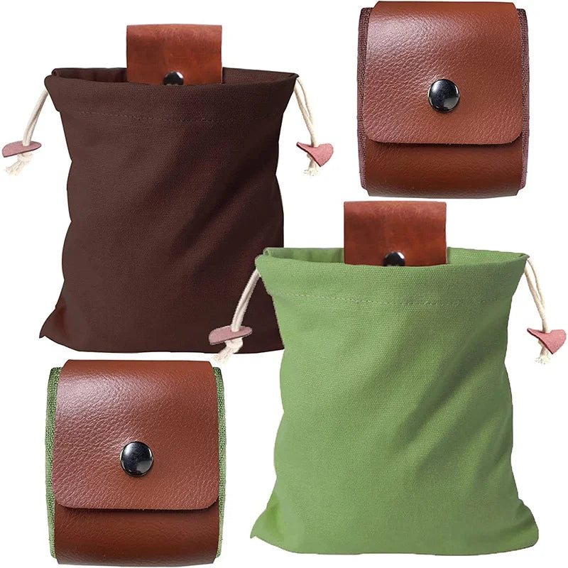 Outdoor Leather Foraging Bag – Bushcraft Waist Pouch for Vegetable, Fruit & Garden Harvest, Camping Tool Storage