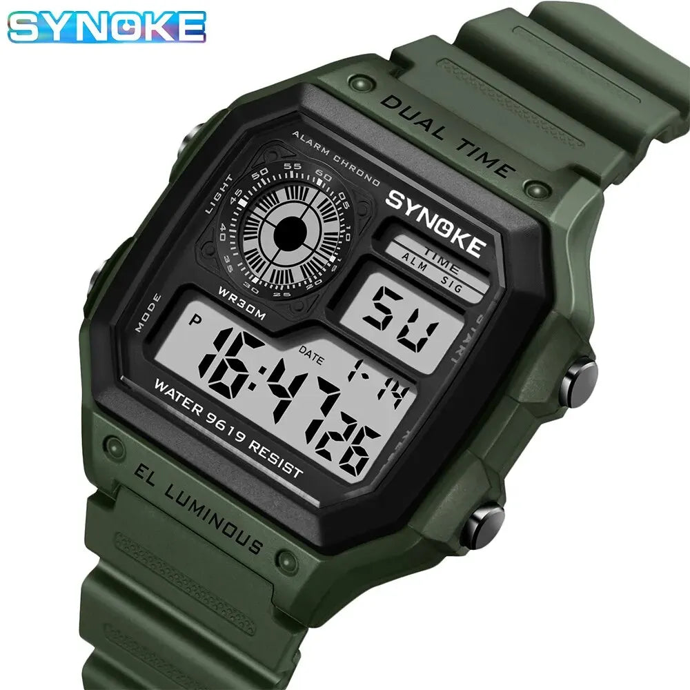 SYNOKE Digital Sports Watch – Luminous Multifunction Waterproof Chrono Wristwatch for Men & Women, Outdoor & Running, Seven Light