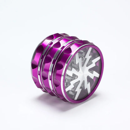 63mm 4-Layer Herb Grinder — Aluminum Alloy Spice Cutter with Lightning-Shaped Transparent Design