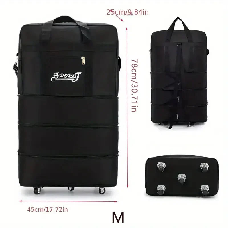 Expandable Foldable Wheeled Travel Trolley Bag – Versatile Unisex Black Luggage Suitcase for Weekend & Overnight Trips