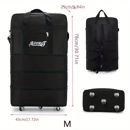 Expandable Foldable Wheeled Travel Trolley Bag – Versatile Unisex Black Luggage Suitcase for Weekend & Overnight Trips