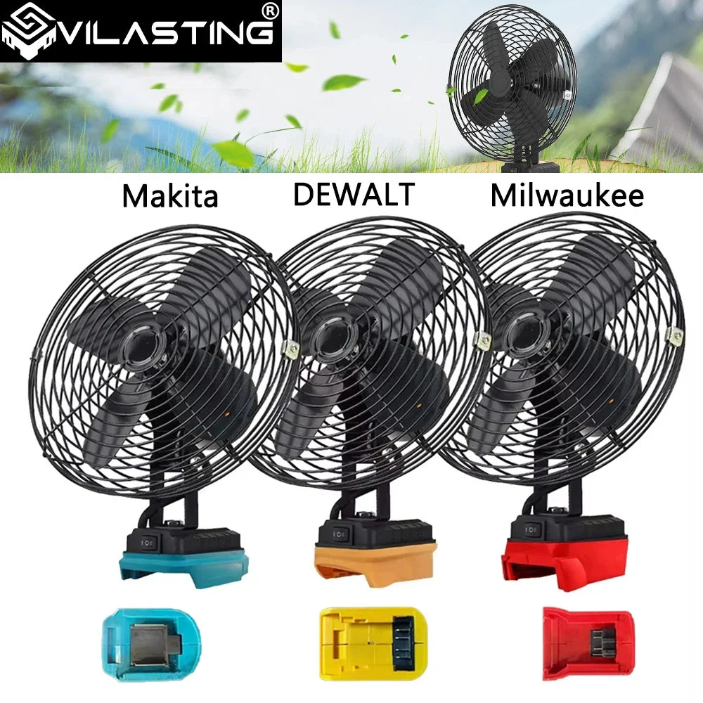 6/8-Inch Portable Outdoor Camping Fan – Wireless Desktop Metal Fan Compatible with Makita, Dewalt & Milwaukee 18V Batteries