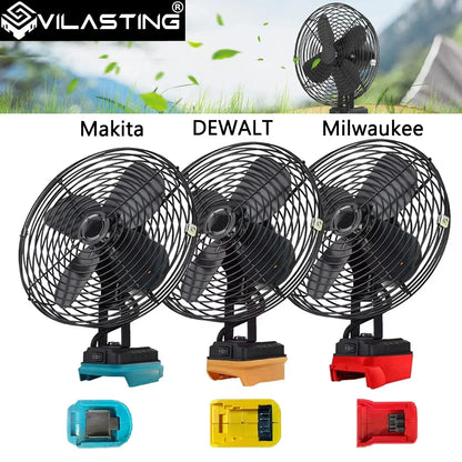 6/8-Inch Portable Outdoor Camping Fan – Wireless Desktop Metal Fan Compatible with Makita, Dewalt & Milwaukee 18V Batteries