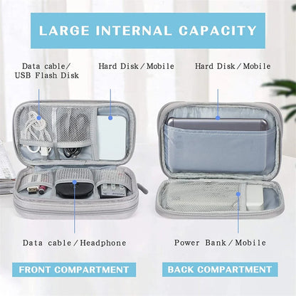 Travel Electronics Organizer Bag — Portable Waterproof Double-Layer Storage for Cables, Wires & Accessories