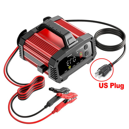 Portable 25A/15A Smart Car Battery Charger — 12V/24V AGM, GEL, LiFePO4 Motorcycle & Car Booster with Pulse Repair