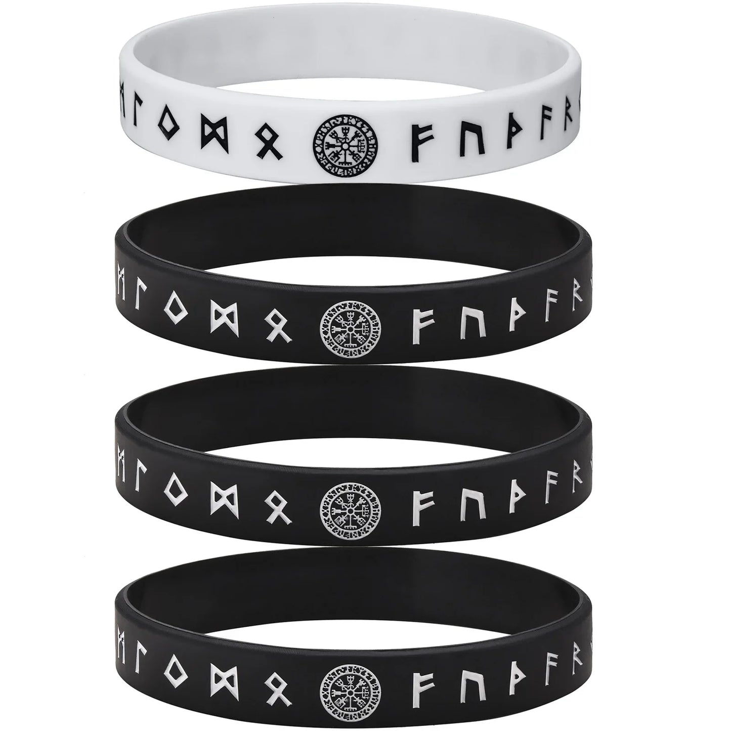 Vnox 12mm Silicone Bracelet for Men - Soft Rubber Viking Compass Rune Amulet Wristband Set