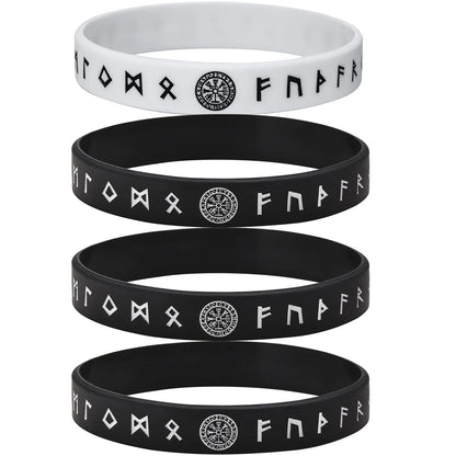Vnox 12mm Silicone Bracelet for Men - Soft Rubber Viking Compass Rune Amulet Wristband Set
